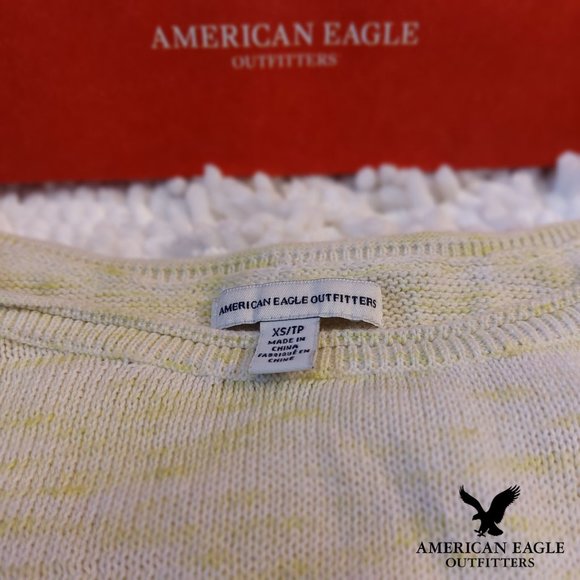 American Eagle sweater XS- lightweight- scoopneck- yellow/white - cotton blend - Picture 6 of 8